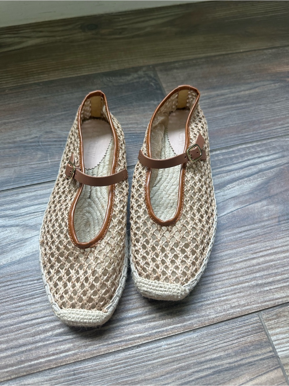 Made-in-Spain woven Mary Jane espadrille flats in faux raffia Brown Tan Fall - Picture 5 of 10